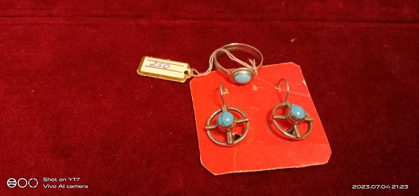 Кольцо и серьги из мельхиора с бирюзой купить в интернет-магазине ...