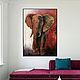 Картина маслом слон для интерьера. Современные картины со слоном в дом, Картины, Москва,  Фото №1