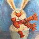 Год Кролика: кролик с морковкой 10х15см. Картины. Картины художника Беломоиной Натальи. Интернет-магазин Ярмарка Мастеров.  Фото №2