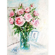Картины и панно handmade. Livemaster - original item Painting flowers roses bouquet in oil vase 40h30. Handmade.