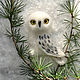Brooch Owl polar white felted wool, Felted Toy, Sochi,  Фото №1