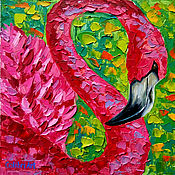 Картины и панно handmade. Livemaster - original item Flamingo Oil painting Birds Miniature painting Flowers. Handmade.