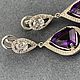 Серьги с уругвайскими аметистами 16 ct и редкими цирконами. Серьги классические. AMG. Интернет-магазин Ярмарка Мастеров.  Фото №2
