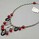 Silver necklace with coral beads and black onyx, Necklace, Moscow,  Фото №1