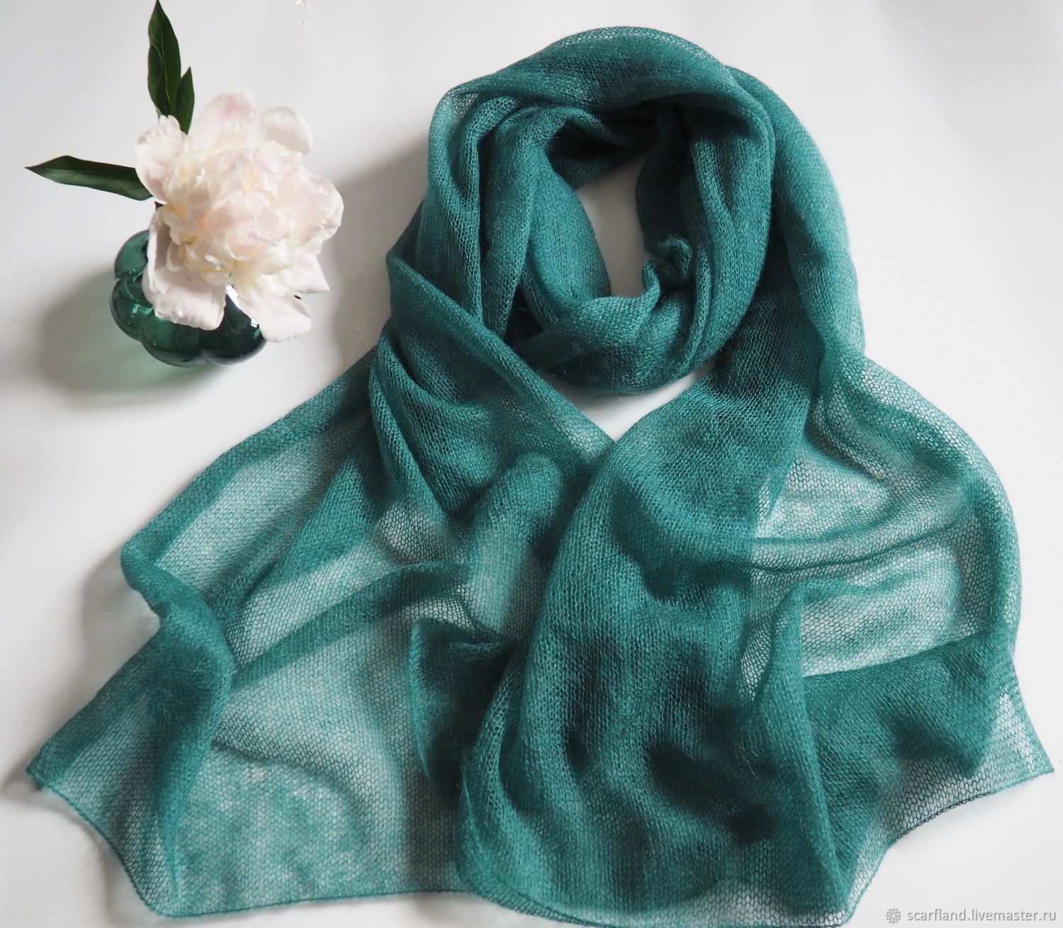 Kid mohair green knitted stole, Wraps, Cheboksary,  Фото №1