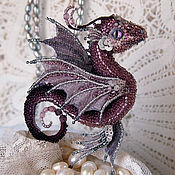 Dragon brooch "Snow".  Brooch beads. Embroidered dragon