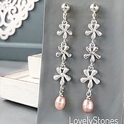 Украшения handmade. Livemaster - original item Earrings Pearls in Frost silver, long earrings with pearls and flowers. Handmade.