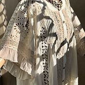Summer white blouse made of cotton sewing and Valencia lace
