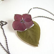 Украшения handmade. Livemaster - original item Pendant with Real Hydrangea Flower and Green Leaf ECO Jewelry. Handmade.