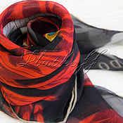 Аксессуары handmade. Livemaster - original item Crepe de Chine red and black handkerchief with hand hem. Handmade.