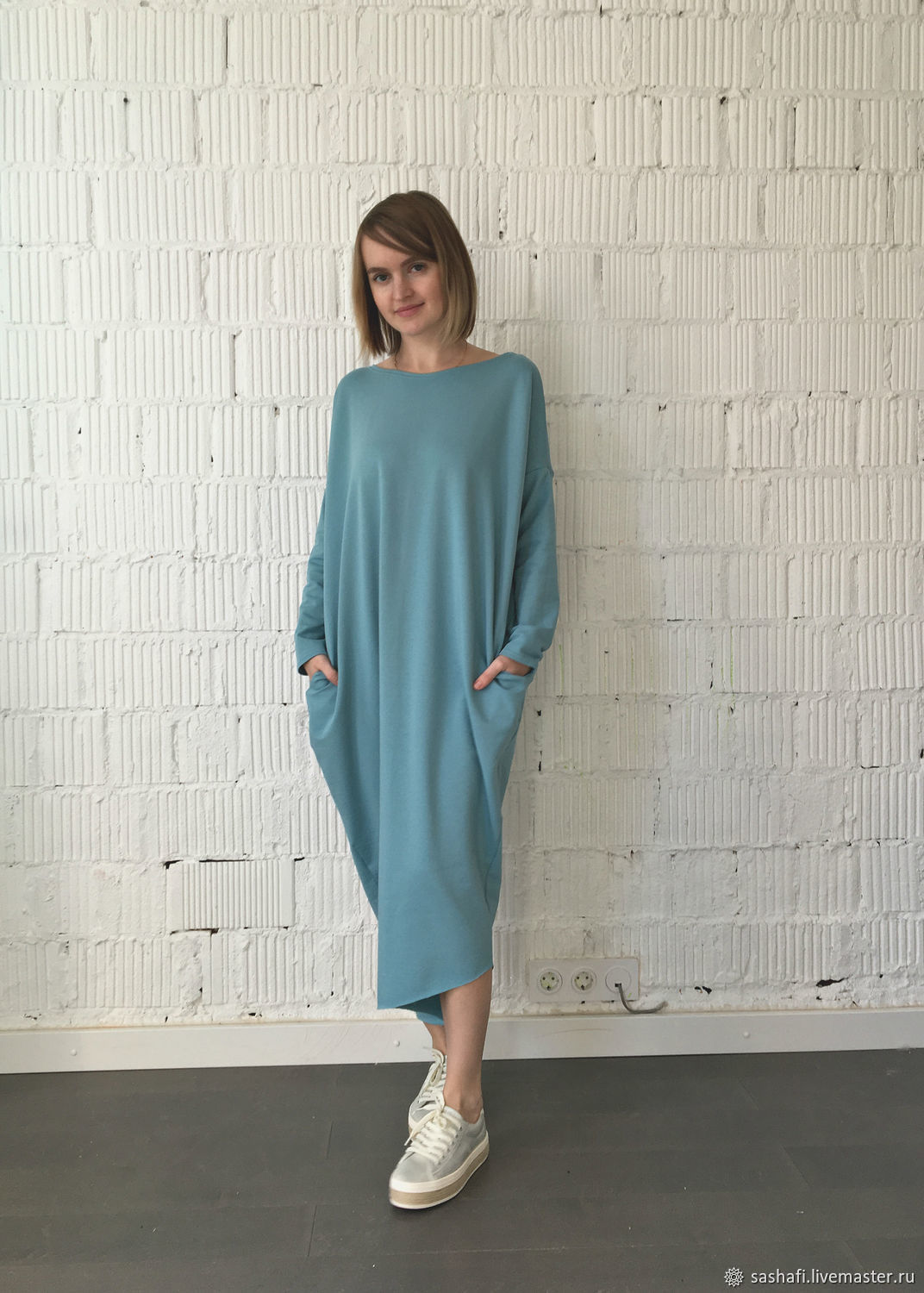 Платье свободное в цвете туман, платье трикотажное купить в интернет ...