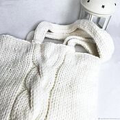 Сумки и аксессуары handmade. Livemaster - original item Knitted white shopping bag with a braid. Handmade.