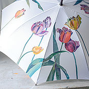 Аксессуары handmade. Livemaster - original item Painted umbrella Spring Tulips, umbrella-cane with flowers. Handmade.
