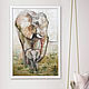 Картина со слонами, мама и малыш, картина маслом на холсте, 40х60см, Картины, Санкт-Петербург,  Фото №1