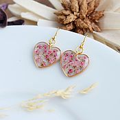 Украшения handmade. Livemaster - original item Heart earrings with ozotamnus. Resin earrings with real flowers. Handmade.