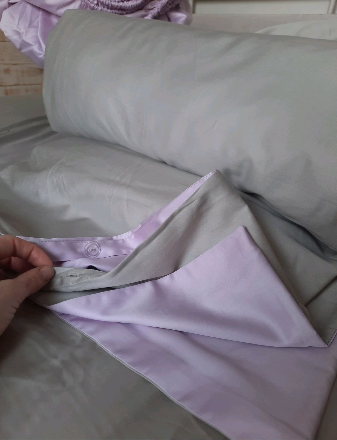 Постельное белье однотонное из сатина серое с лиловым 100 хлопок в ...