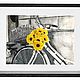 Painting "Yellow flowers and a bicycle". Watercolor. Pictures. Victor-and-Mama. Online shopping on My Livemaster.  Фото №2