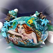 Украшения handmade. Livemaster - original item Pendant: Pendant with a lacquer miniature of the Little Mermaid. Handmade.