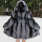 Куртка из меха волка  с кожаными рукавами