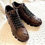 Обувь ручной работы handmade. Livemaster - original item Sneakers made of embossed crocodile leather, in dark brown color.. Handmade.