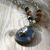 Украшения handmade. Livemaster - original item Olive-grey necklace with agate pendant 