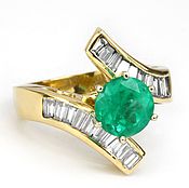 Украшения handmade. Livemaster - original item 2.28 tw Round Colombian Emerald & Bypass Baguette Diamond Engagement R. Handmade.
