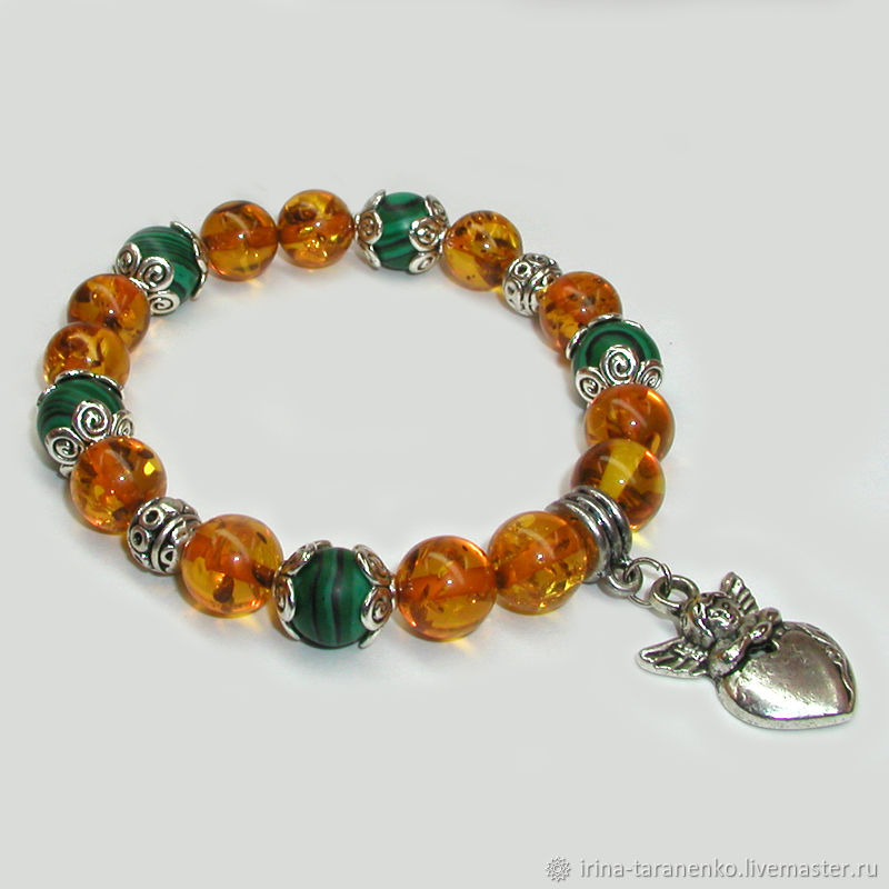 Children's bracelet made of amber and malachite ' Hear the morning», Bead bracelet, Moscow,  Фото №1
