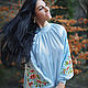 Elegant silk blouse with hand embroidery ' Blue Lagoon', Blouses, Vinnitsa,  Фото №1