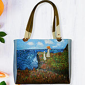 Сумки и аксессуары handmade. Livemaster - original item Claud Monet. Leather green white light blue bag `The walk". Handmade.