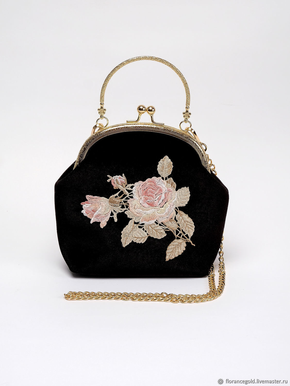 Сумка женская с фермуаром с вышивкой черная Джулия в интернет