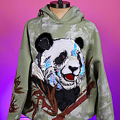 Одежда handmade. Livemaster - original item Warm Hoodie Oversize Sweatshirt with Panda Sweatshirt with embroidery. Handmade.