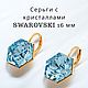 Серьги KAL HEXAGON Swarovski 16 мм Aq, Серьги классические, Москва,  Фото №1
