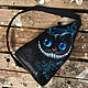 Crossbody Cheshire Cat small haversack. Painted, handlettered quote, Backpacks, Trakai,  Фото №1