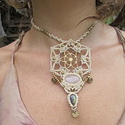 Украшения handmade. Livemaster - original item White mandala necklace, rose quartz, labradorite, macrame jewelry. Handmade.