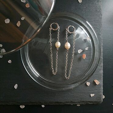  ручной работы. Ярмарка Мастеров - ручная работа Серьги цепочки с натуральным жемчужинами. Handmade.