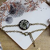 Украшения handmade. Livemaster - original item Bracelet with real flowers. Thin bangle. Black and white bracelet. Handmade.