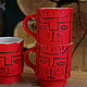 Red mugs with severe Cats. Mugs and cups. bez-borodov. Online shopping on My Livemaster.  Фото №2