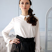 Одежда handmade. Livemaster - original item White blouse with sleeves, Chiffon blouse with bows, Blouse for Office. Handmade.