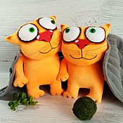 Мягкая игрушка плюшевый рыжий кот толстый в очках