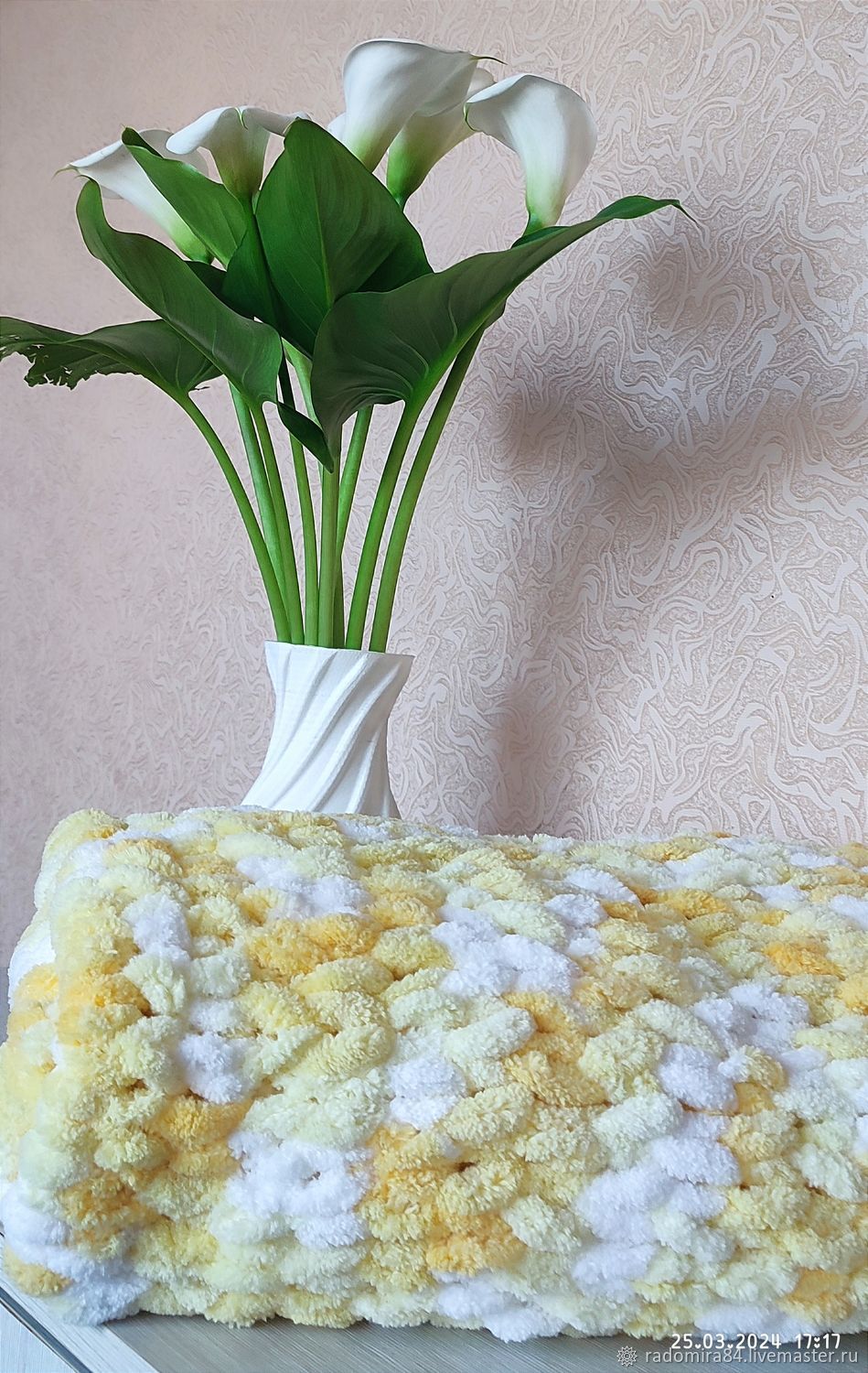 Вязанный плед из ализе пуффи в интернет-магазине Ярмарка Мастеров по ...