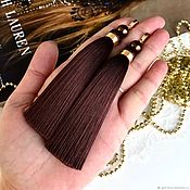 Украшения handmade. Livemaster - original item Chocolate brown silk gold plated pearl chocolate brush earrings. Handmade.