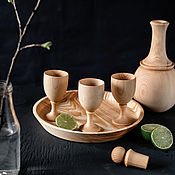 Посуда handmade. Livemaster - original item Wooden set-Decanter with three glasses on a tray RN1. Handmade.