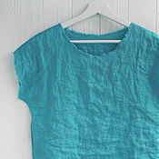 Одежда ручной работы. Ярмарка Мастеров - ручная работа Turquoise linen blouse with open edges. Handmade.