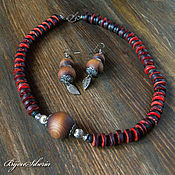 Украшения handmade. Livemaster - original item Set of asymmetric beads and earrings made of wood and coconut. Handmade.