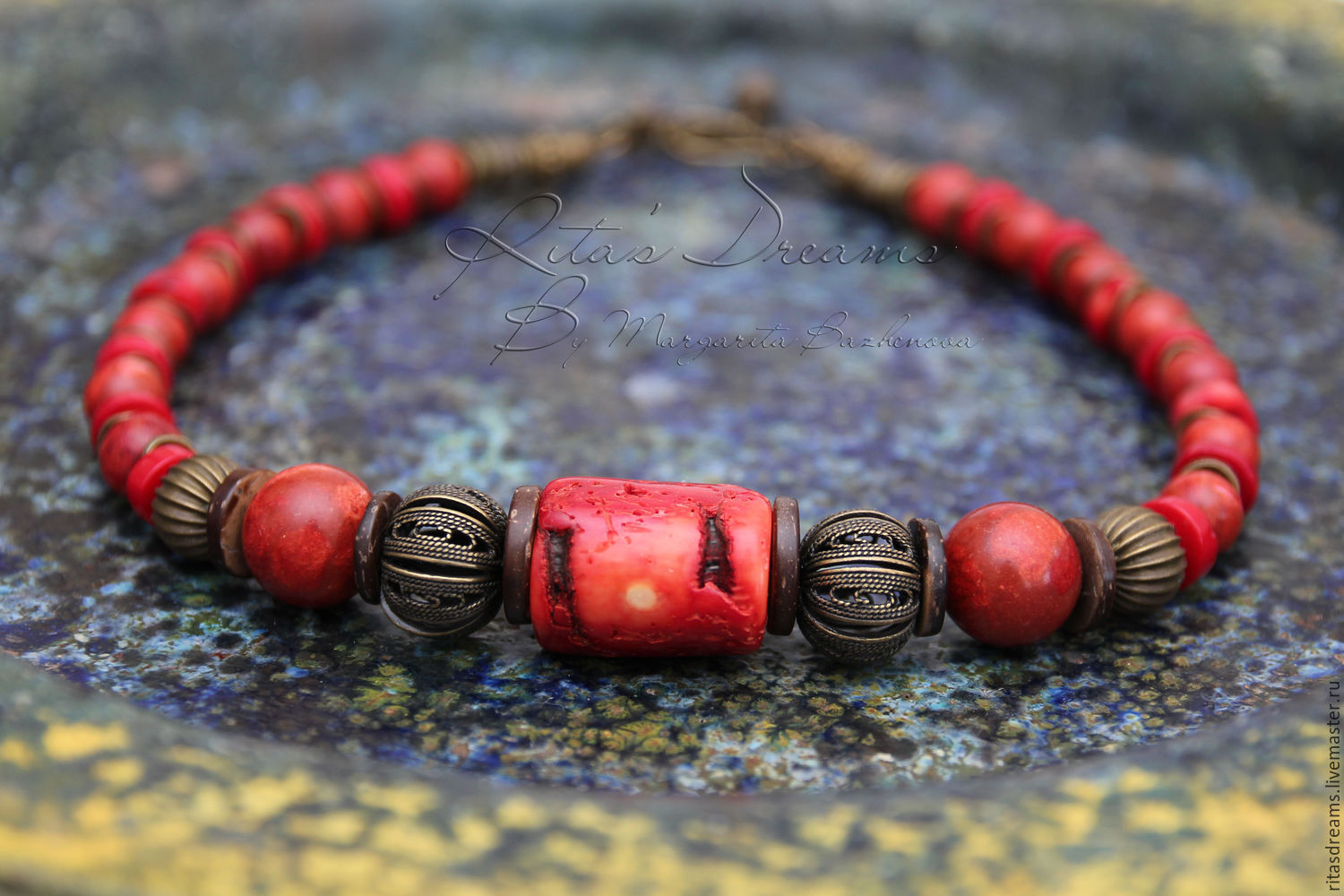 Red Beads Of Coral And Coconut Coral Bright Short Ethno Bronze   E77cbbb97b792349e482a7275bom  Ornamental Stones Red Beads Of Coral And Coconut Coral Bright 