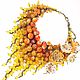Tangerine Parfait. Necklace from natural agate, the flowers from fabric, Necklace, St. Petersburg,  Фото №1