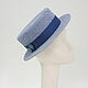 Straw hat Boater. Color blue, Hats1, Moscow,  Фото №1