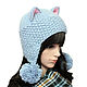 Hat cat ears Cat with POM-POM, grey fluffy knit women's. Caps. Space Cat Knitting. My Livemaster. Фото №5