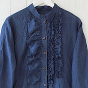 Одежда handmade. Livemaster - original item Dark blue boho blouse with ruffles. Handmade.