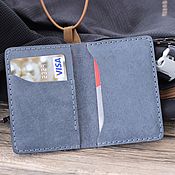 Сумки и аксессуары handmade. Livemaster - original item Leather card holder for cards, thin blue wallet. Handmade.